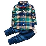 (フラジオレット)Frageolet ベビー 子供服 長袖 チェック シャツ ズボン セット 服 (80, グリーン)
