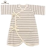 【オーガニックガーデン】太めのボーダーが人気の天竺　コンビ肌着（前ひもタイプ）オーガニックコットン100％　グレー 60cm