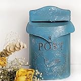 Akasooda 郵便受け 郵便ポスト ガーデンメールボックス 北欧 レトロ 壁掛けタイプ 薄型 宅配ボックス付き ポスト 大容量 家用金属ポスト ボックス 壁掛け 屋外 防水 おしゃれ 玄関 (ブルー)