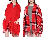 Emoyi マフラー 大判 ストール ロングマフラー　チェック マフラー フリンジ メンズ レディース 男女 兼用 (赤)