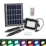 T-SUN ソーラーライト 20LED RGB 色変換 10W LED投光器 定時機能 太陽光充電 電気代なし 玄関先 芝生 階段 庭など対応