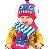 【Yusongirl】赤ちゃん 幼児 子供 服 ギフト 帽子 キャップ　かわいい  耳あて 耳カバー 付き ボア ニット帽 マフラー セット 男の子 女の子 兼用 防寒 防風 ロボット柄 ベビー キッ