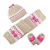 (よキーよ)Yokeeyo ニット帽子&マフラー&手袋セット グローブ 暖かい ふわふわ かわいい 赤ちゃん キッズ 帽子 女の子 秋冬 防寒 防風 リボン飾り 3点セット