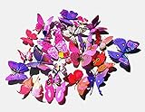 Euter 24 pcs Purple 3D Flower Butterfly DIY Removable Home Wall Decor Stickers for Party Wedding Nur