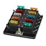 Sorliva 10ウェイブレードヒューズホルダボックス32V LED照明付き自動車ヒューズブロック