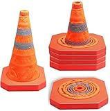 Cartman Collapsible Traffic Cone 15,5 Inches, Multi Purpose Pop up Reflective Safety Cone (4PK) [並行輸