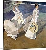 Joaquin ( 1863 – 1923 ) Sorolla y Bastidaプレミアムシックラップキャンバス壁アート印刷題名Seashore、1909年に沿って散策 30" x 30" BAL2