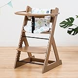 【ベビーチェア テーブル付き ハイチェア 高さ調節 木製 専用クッション付き】こどもと一緒に成長するチェア 高さ調節可能！ 安全ベルト付き ふかふかクッションセット チェア色：花柄ブルー クッション色