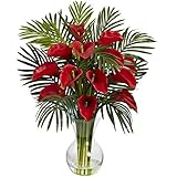 Nearly Natural Calla Lily & Areca Palm Silk Flower Arrangement [並行輸入品]