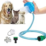 ペット用シャワーヘッド 猫 犬 ペット用品 3つ蛇口アダプタとシャワーマッサージ機能 8 FT ブラシフレキシブルホース付き室内、室外も対応, 短中長毛種適応