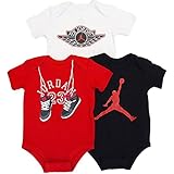 NIKE(ナイキ)エア・ジョーダン 赤x白x黒JORDAN23バッシュxジャンプマン半袖ボディスーツ3枚セット (6-9months（身長約70-75cm）) [並行輸入品]