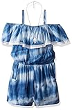Amy Byer Big Girls' Off the Shoulder Ruffle Romper with Pockets Color Blue M [並行輸入品]