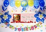 A030☆BLUE風船SET■お誕生日を飾りましょ♪　【 写真+名前入り 横断幕♪　誕生日バナー】/ 誕生日横断幕　パーティー装飾用品　★横断幕＋バルーン装飾SE...