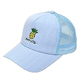 Roffatide 子供 パイナップル刺繍 メッシュ 帽子 キャップ 野球帽 男の子 女の子 春夏 アウトドア サイズ調整 UVカット 日よけ帽子 ブルー