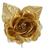 ゴールドメタリックRoses with Leaves – 12のパッケージ