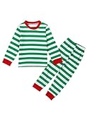Kukuo 子供 セットアップ 上下 2点セット Tシャツ パンツ ボーダー 柄 長袖 ルームウェア 部屋着 パジャマ 寝巻き クリスマス ベビー服 男女兼用 子供用 キッズ用　グリーン5