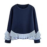パーカー レディース トップス Glennoky フリル辺 ロング丈シャツ 日韓風 ストライプ柄 無地 シンプル ブラウス スウェットパーカー クルーネック ラウンドネック スウェットシャツ レディー
