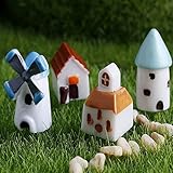 Generic castle : 2PCS cute resin crafts windmill church castle Hut house fairy garden miniatures Mic