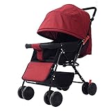 QXmEiベビーカート四季ユニバーサル0 to 3 years oldスチールパイプは、Lie Down and Sit Down to foldの最大のロード15 kg赤ちゃんベビーカー レッド 0
