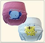 Simple Plan　赤ちゃん　幼児　ベビー　かわいい　動物柄　パンツ　4層　100%コットン製　トレーニングパンツ　2枚組　ショーツ 肌着　3サイズ選択可能 (100, パープル＋ブルー)