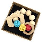 Kissteether 木製のブレスレット環境にやさしい赤ちゃんのおしゃれなおしゃぶりおもちゃの幼児のおしり房バングル型のラトルクリスマスギフト (木製の色 4)