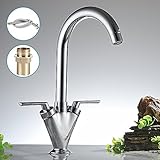 キッチン用水栓 洗面水栓 キッチン蛇口 ハンドシャワー 混合水栓 手洗いボウル 洗面用 ダブルハンドル2ハンドル 節水 オシャレ 取り付け簡単 取り付けホース２本付き