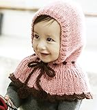 ベビー あったか 赤ずきんちゃん風 ニット 帽子 防寒 フード ケープ 一体型 マフラー 秋 冬 (ピンク)
