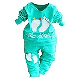 SODIAL(R) 上質100% コットンベビー服セット　幼児子供セット　ベビーボーイガール　2個足跡　ホット販売-グリーン　73cm(0-6M)
