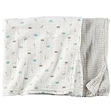 カーターズ Carter's 男の子用ゾウさんボーダーふわふわモスリンコットンのガーゼブランケット2枚セット (112x112cm)　防寒・保温 出産祝い ベビー [並行輸入品]