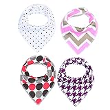 GudeHome 4枚セット ベビー スタイ ビブ よだれかけ 2層タイプ 三角 バンダナ型 スナップ サイズ調整可能