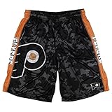 KLEW NHL Philadelphia Flyers Bigロゴポリエステルショーツ、ミディアム、ブラック