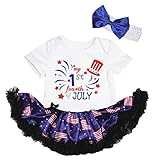[キッズコーナー] アメリカの独立記念日 7月4日 My 1st Fourth of July ベビー服 ヘアバンド付き ワンピースドレス チュチュ (White/US Flags, 0-3 Mont