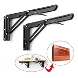 Sumnacon頑丈な折りたたみシェルフブラケット – Heavy Dutyメタル三角形テーブルベンチ折りたたみシェルフブラケットホワイト壁マウント 12 Inch Black ULSMC00110