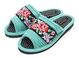日本製 シェニール織 健康スリッパ [健康サンダル ヘルシースリッパ 足つぼ ルームシューズ バラ柄 ローズ柄] (グリーン)