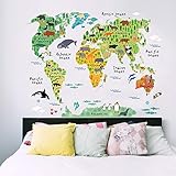世界地図動物ウォールステッカールーム装飾漫画壁画アート動物園子供ホームデカールポスター5.0 ^。