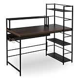 LOWYA （ロウヤ） パソコンデスク 汚れに強い天板 木目調 便利なフリーラック 配線収納付き シンプル レギュラータイプ 幅120cm ウォルナット