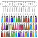 150個 DIYキーホルダーセット, BetterJonny 50個キーホルダータッセル50個ジャンプリング 50個 二重リング キーホルダー手作りキーリングキーホルダークリアディスク装飾品