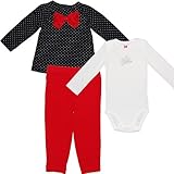 カーターズ（Carter's）黒水玉トップス3点セット ブラックドット+レッドリボン長袖トップス&ホワイトボディースーツ&レッドパンツ上下3点セットアップ 6months(61-67cm) [並行輸入