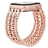 MOFREE ビーズブレスレット Apple Watch用バンド 38mm 40mm 41mm 42mm 44mm 45mm レディース ファッション ハンドメイド 伸縮性 ストレッチストラップ iWatch Series SE 11 10 9 8 7 6 5 4 3 2 1用, ローズゴールド, 38mm/40mm/41mm/42mm(series 11/10)-(5.3"-6.2"), クラシ