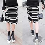 膝下丈　スリット入　マルチボーダー柄　マタニティ　スカート (グレー)