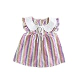 ベイビー服 ワンピース 夏女の子ストライプドレス Pojour 1-6歳子供かわいいスカート 綿 通気 ピンク(90cm)