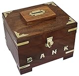 ラウンド銀行お金Piggyボックスコインホルダー木製Jar Tin Savings子供大人 – 6インチ