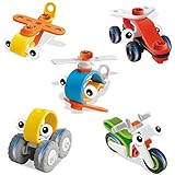 Moobom　積み木　ミニカー　ベビー 子供向け　組み合わせ　ブロック DIY 車セット　車のおもちゃ 組み立て式 トラック 大工さん　5個セット　飛行機　バイクおもちゃ