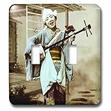 Scenes from the Pastマジックランタンスライド – ヴィンテージJapanese Geisha Playing the Shamisen Dressed As Minstrel – 