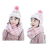 ニット帽子 マフラー 2点セット 女の子 毛糸 格子柄 ふわふわ キッズ 男の子 かわいい 防寒 秋 冬 ベビー用 ハット 小学生 男女兼用 防寒対策 ギフトに最適 (帽子＆マフラー（2点）セット, 