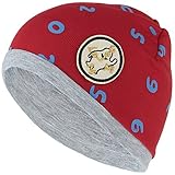 (コ-ランド) Co-land キッズ 帽子 新生児 ハット 数字柄 ベビーハット 子供 ワッチキャップ 女の子 男の子 赤ちゃん用 綿製 レッド