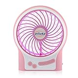 Efluky USB扇風機 [USB/電池]供電　3段階風力調節　緊急照明灯付　充電式　卓上扇風機　ミニ扇風機　　ミニファン　小型扇風機　サーキュレーター　コンパクト　軽量188 g　USBケーブル1.2M　６時間稼働可能 (ピンク)