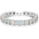 CiNily Created Blue White Fire Opal/Mystic Clear Crystal Bracelets for Women 18K White Gold Plated Big Round or Oval Shape Ge