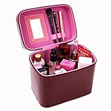 ［ドリーマー］　コスメボックス　メイクBOX　大容量　化粧道具入れ　化粧収納　化粧ボックス　バニティーケース　取っ手付　ミラー付き　携帯性　可愛い　クロコダイル柄　トラベル　ファスナー　ワインレッド