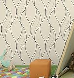 HaokHome 630601 ストライプの壁紙の壁のステッカーベージュ/黒の かんたん貼付シールタイプ 家の装飾 45cmx6m